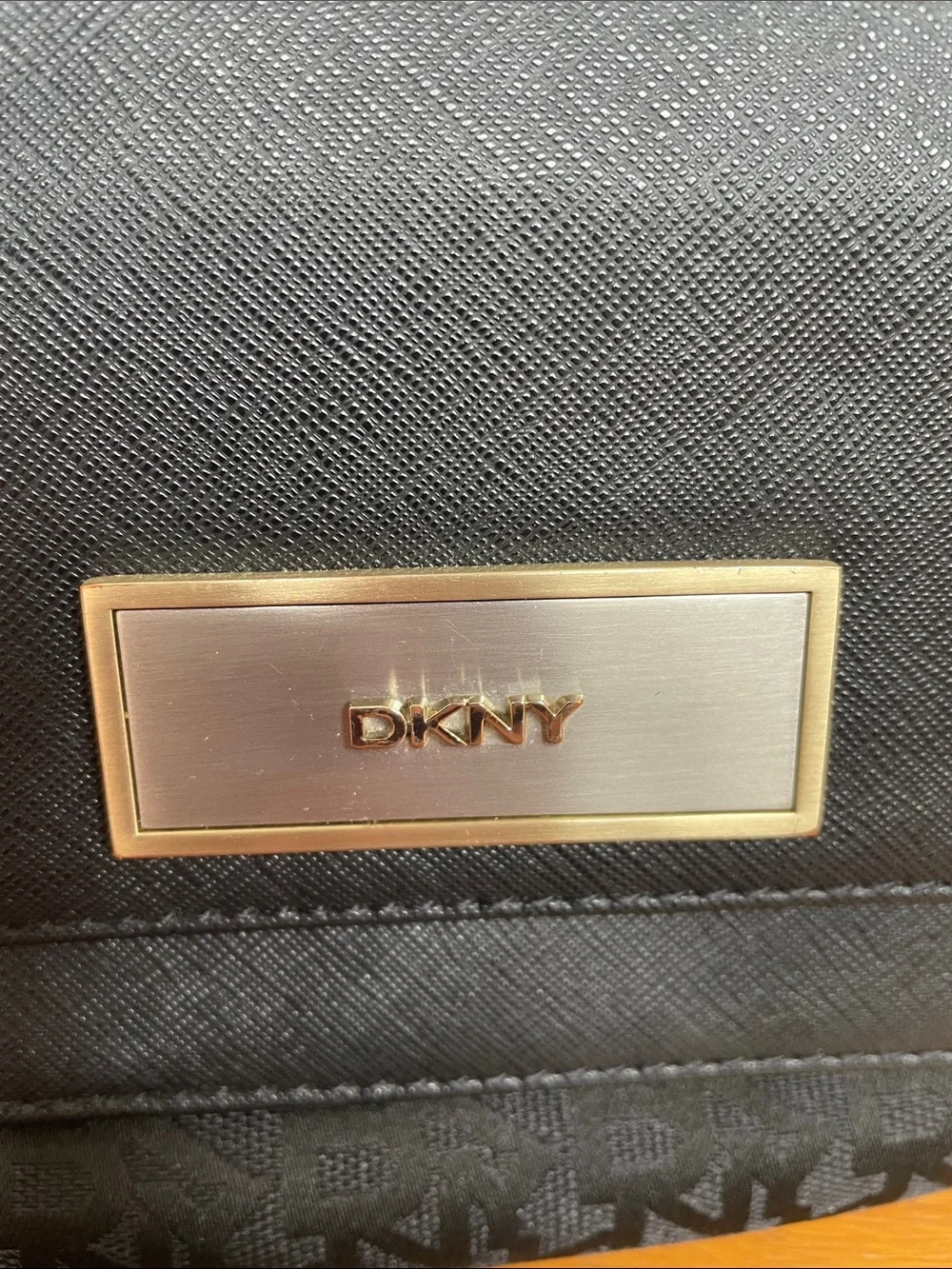 Dkny Black Crossbody Bag with Gold Plaque and hardware